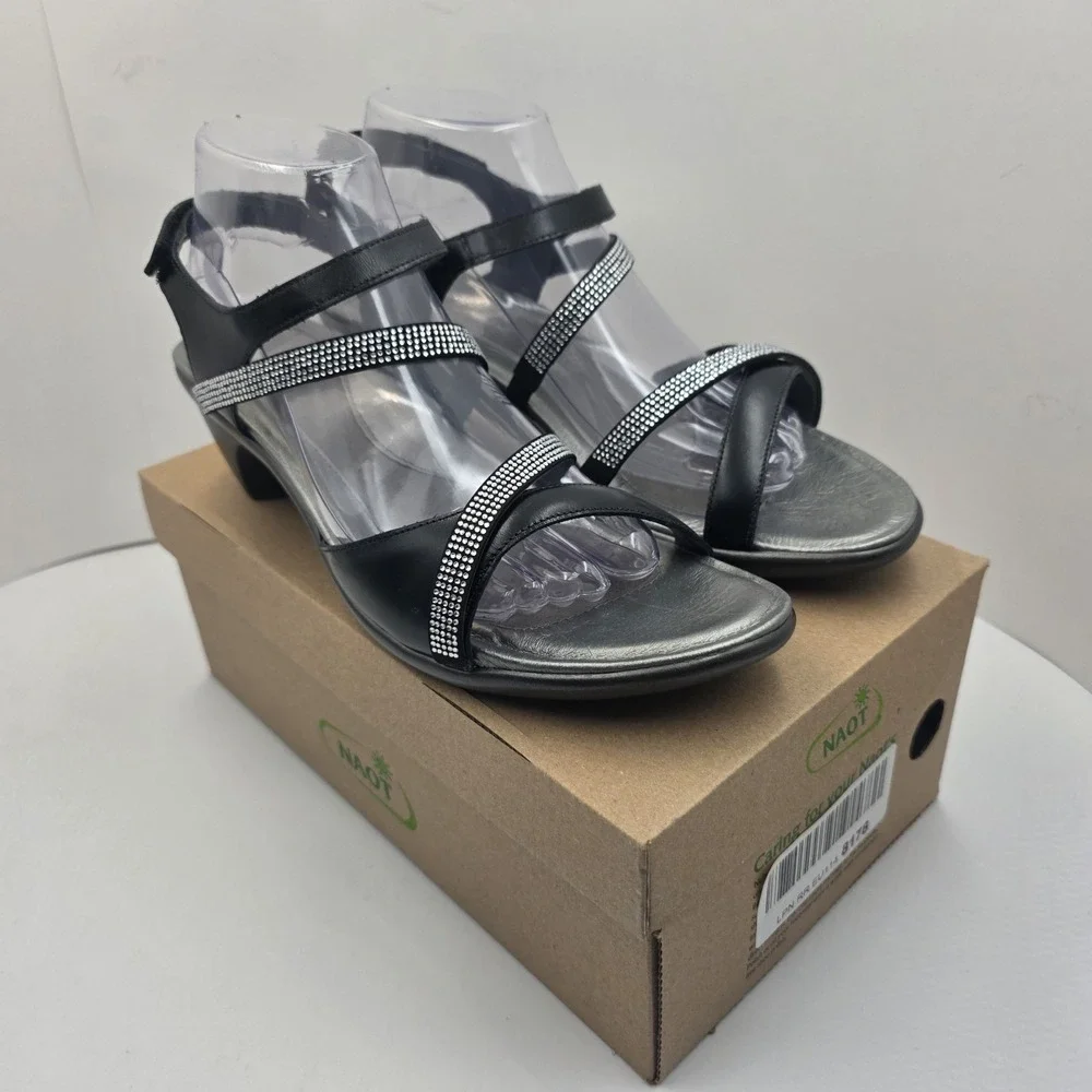 Naot Innovate Rhinestone Strappy Sandals Black Leather EU 42 US 11 Comfort